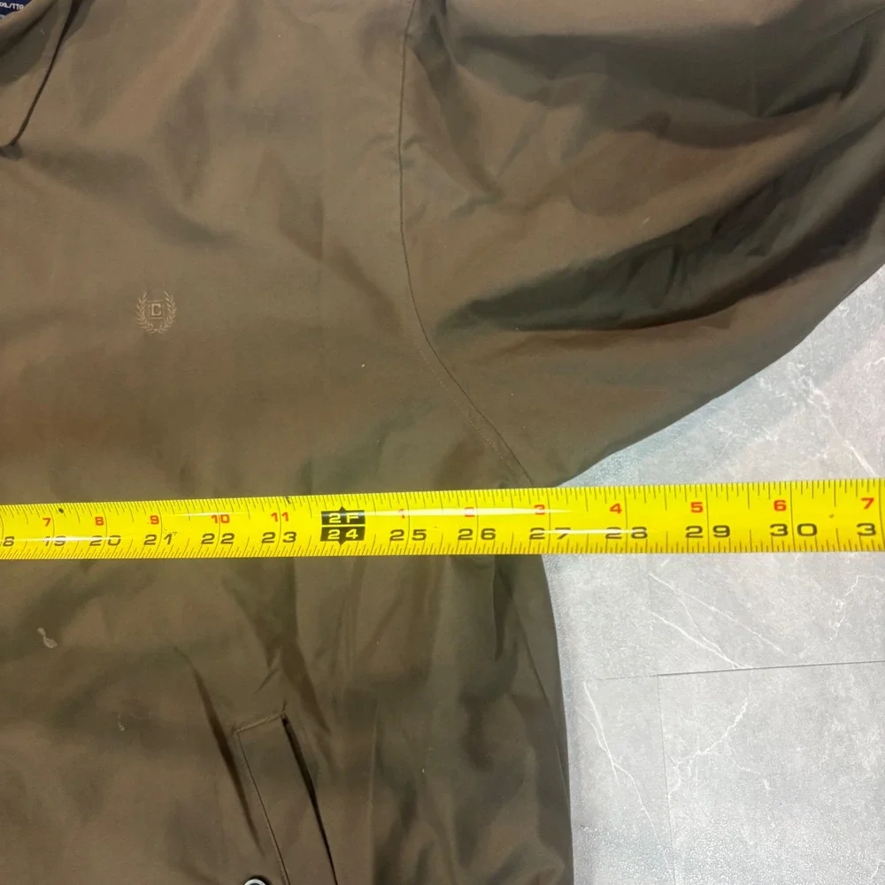 Chaps Mens XXL Olive Green Harrington Jacket Plaid Lined Full Zip Lightweight